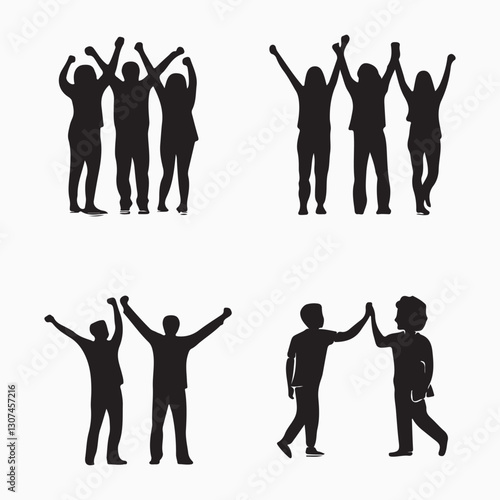 Set of people icons – man and woman. Three Teens Walking SilhouetteGroups (All People Are Complete and Moveable) friendship silhouette