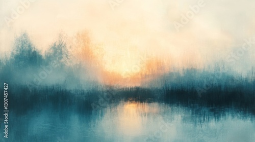 Abstract Landscape Painting Reflecting Trees And Sky Over Water