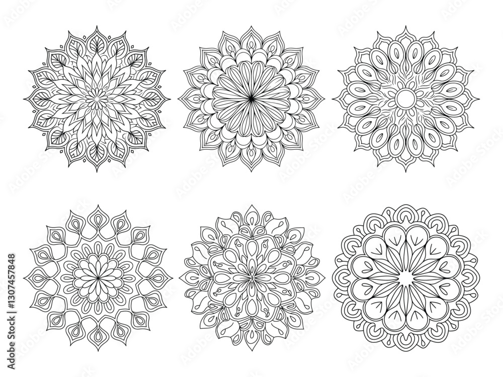Set of Big and easy mandala coloring page, Line art design Set of Big and easy mandala coloring page, Line art design