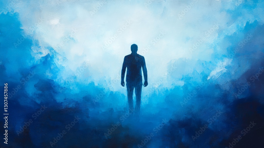 Fototapeta premium Person Silhouette in Twilight Glow with Vibrant Blue Tones