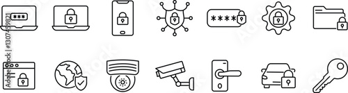 Comprehensive Security Icons,Digital Protection, Locks, and Access Control Symbols.
