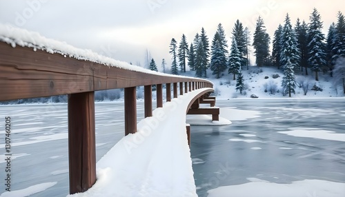Wallpaper Mural a long wooden bridge over a frozen river Torontodigital.ca