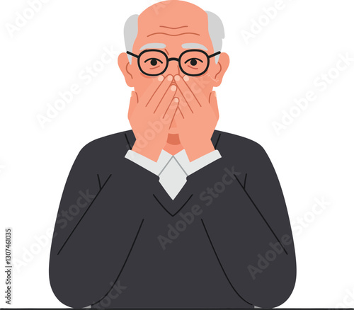 Obraz na płótnie Elderly man with glasses showing concern while covering his face in a flat vector illustration depicting emotional distress and contemplation w salonie