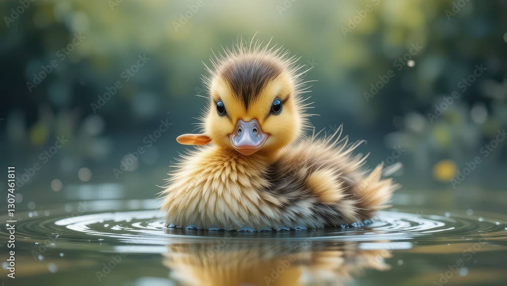 Cute Duckling in Pond, Sunny Day Cute Duckling in Pond, Sunny Day