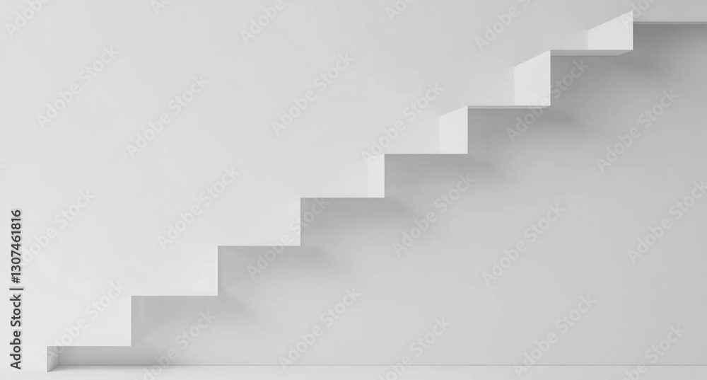 custom made wallpaper toronto digitalWhite stairs in minimalism, simplicity, light and shadow style in pure white space background. White staircase floating in mid-air.