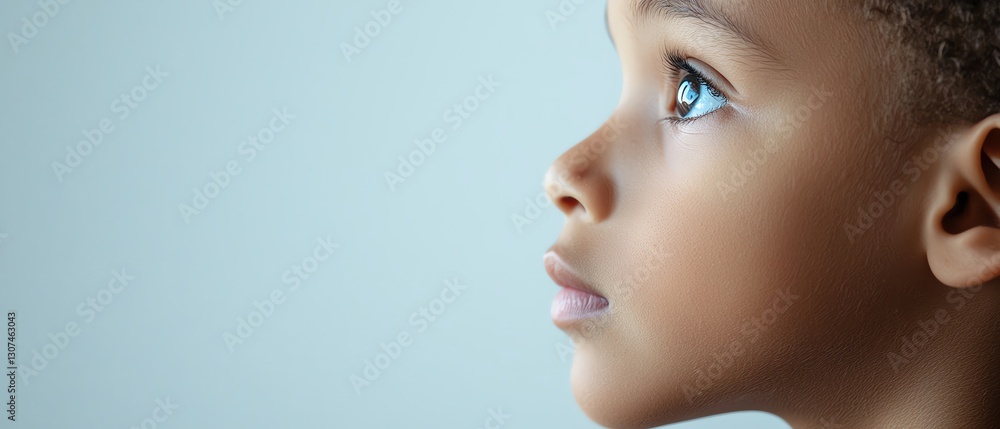 A thoughtful child gazing upward, reflecting curiosity and wonder in a serene environment. A thoughtful child gazing upward, reflecting curiosity and wonder in a serene environment.