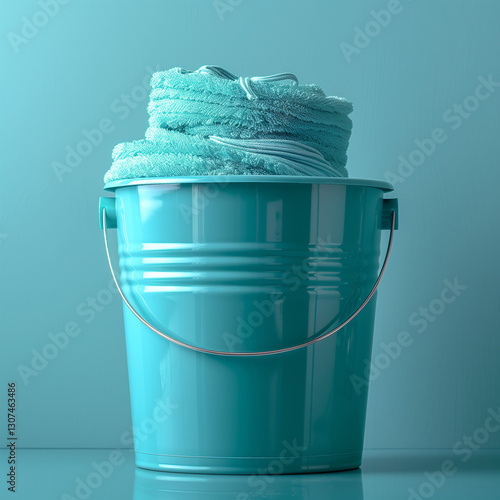 Mop and Cleaning Equipment on a Pastel Background, Housekeeping and Hygiene Concept  
