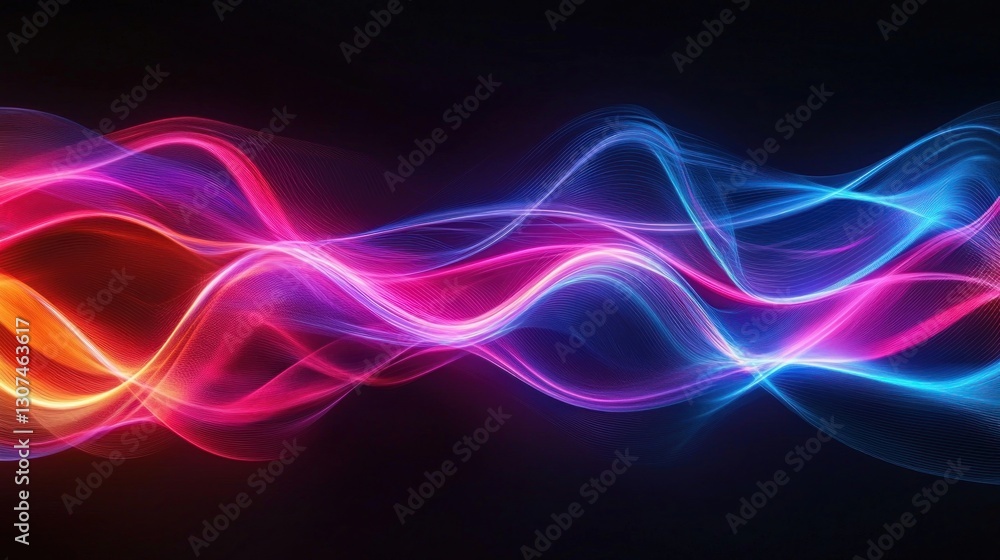 Colorful flowing waves of vibrant light emanate against black background Colorful flowing waves of vibrant light emanate against black background