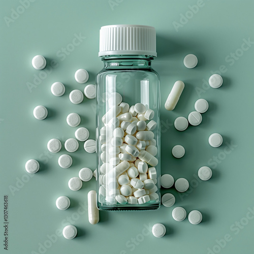 Various Medications and Pills on a Pastel Background, Pharmaceutical Drugs, Healthcare Concept  
