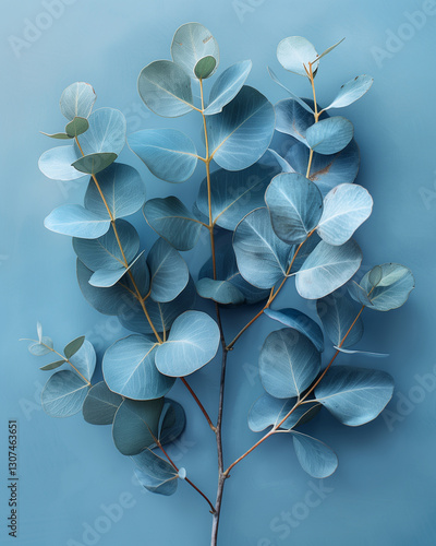 Bouquet of Leaves on a Pastel Background, Isolated Botanical Arrangement  
