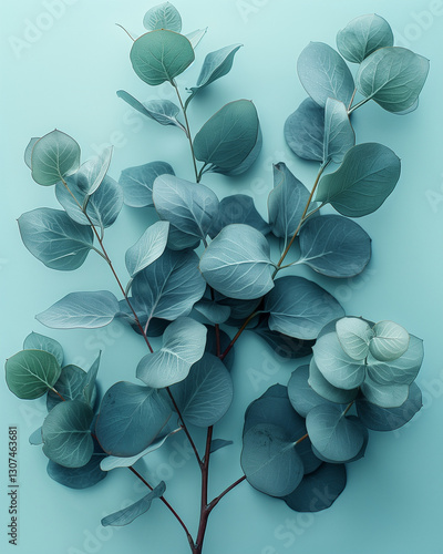 Bouquet of Leaves on a Pastel Background, Isolated Botanical Arrangement  
