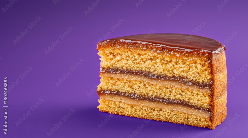 Fototapeta premium Delicious Layered Chocolate Cake on Purple Background