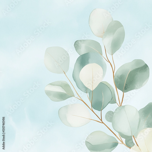 Bouquet of Leaves on a Pastel Background, Isolated Botanical Arrangement  
