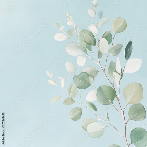 Bouquet of Leaves on a Pastel Background, Isolated Botanical Arrangement  
