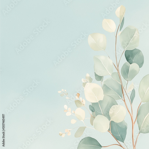 Bouquet of Leaves on a Pastel Background, Isolated Botanical Arrangement  
