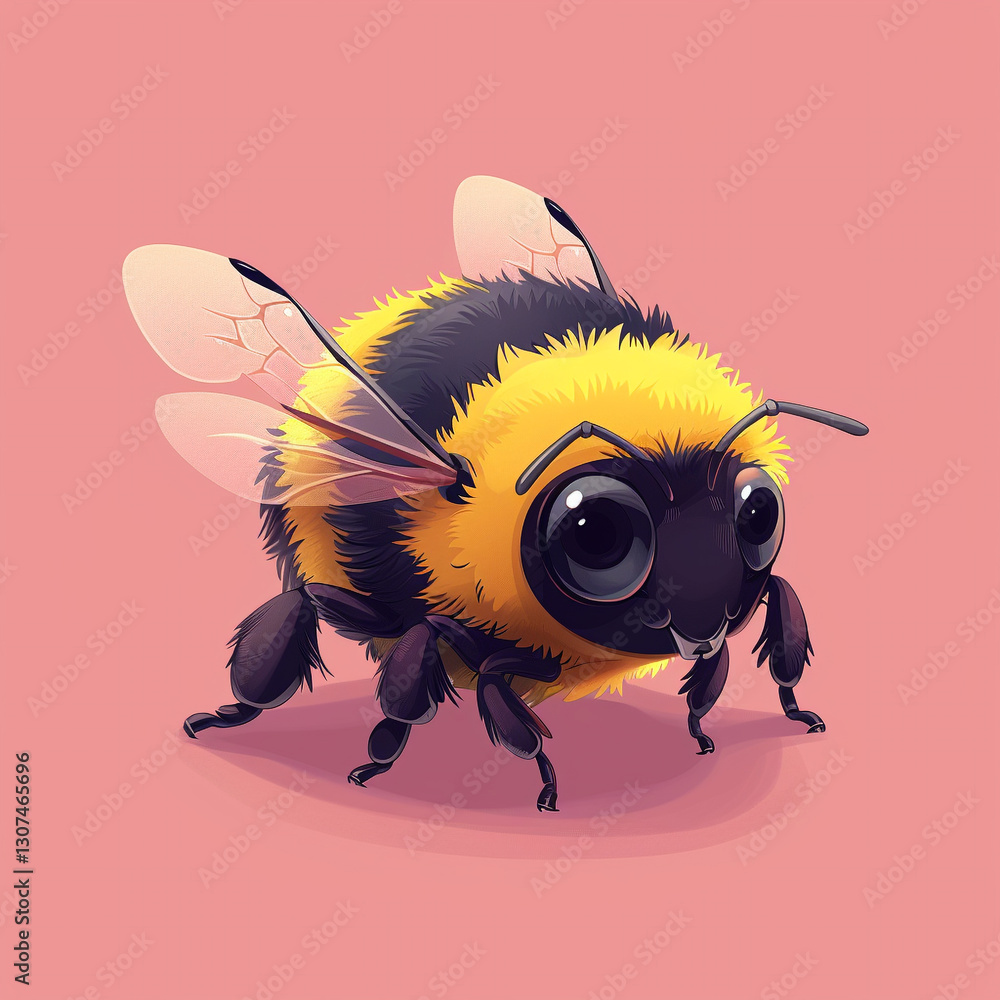 Fototapeta premium Cute Cartoon Bee on a Soft Pink Background