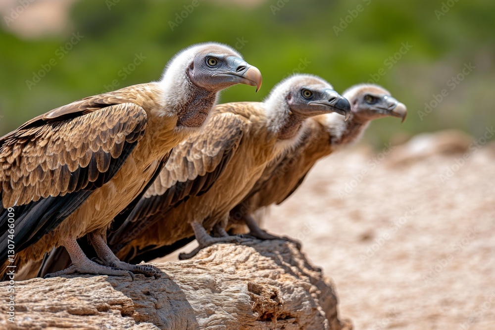 A group of vultures gathered around a carcass, feasting under the hot sun A group of vultures gathered around a carcass, feasting under the hot sun