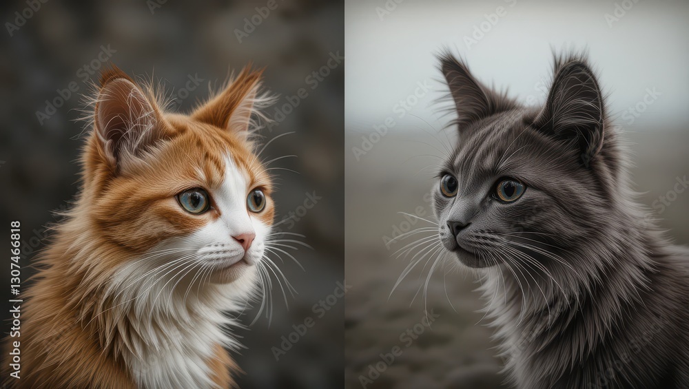 Two cats outdoors, close-up portraits Two cats outdoors, close-up portraits