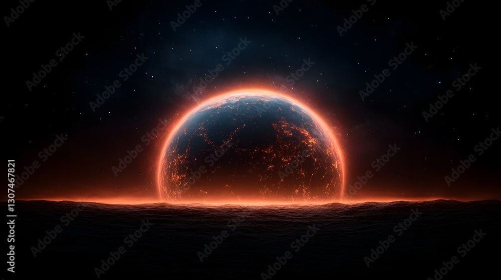 Obraz premium Stunning View of a Distant Planet at Sunset in Cosmic Scene