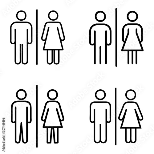 Restroom Gender Symbols Including Gender-Neutral Options Illustration