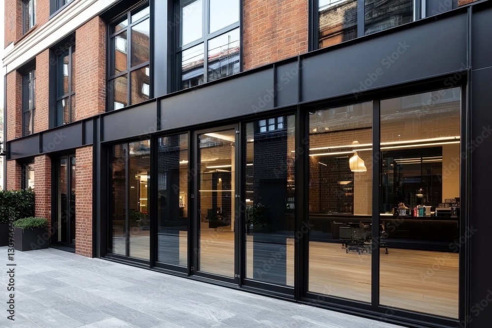 Modern architecture featuring black framed aluminium windows. Modern architecture featuring black framed aluminium windows.