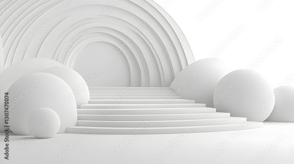 Fototapeta premium Modern Minimalist Staircase with Circular Elements and Soft Curves