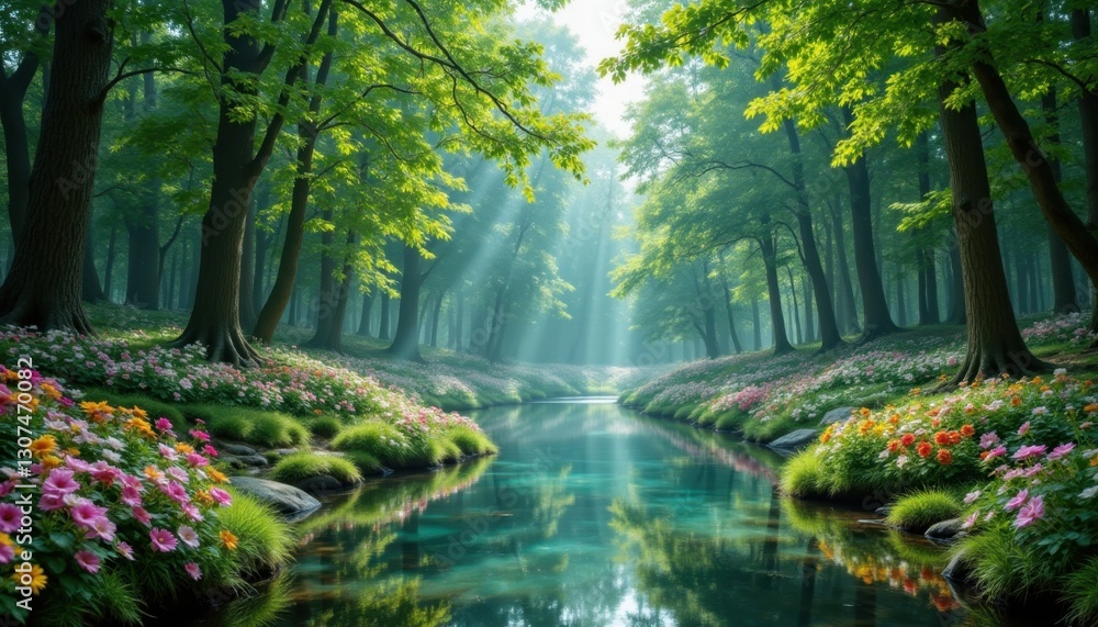 Obraz premium The lush green forests of the enchanted kingdom were filled with shimmering pools of crystal clear water, towering trees that seemed to whisper to each other
