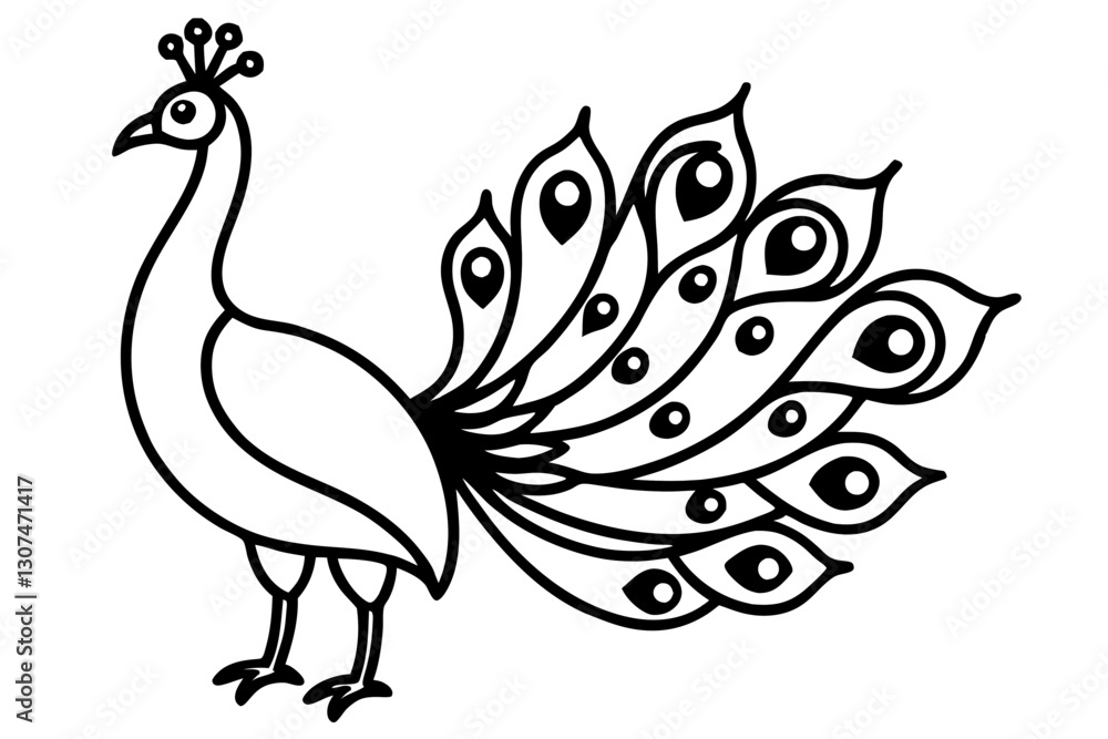 Obraz premium Detailed Peacock Line Art Vector with Decorative Feathers and Elegant Style