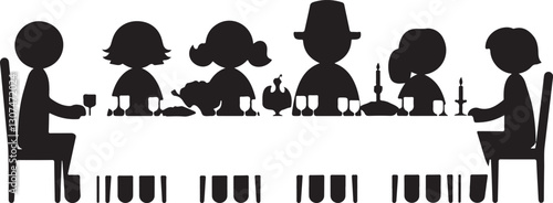 Silhouette of Family Sitting Around Dinner Table Vector Scene for Thanksgiving, Celebration, or Holiday Meal Concepts
