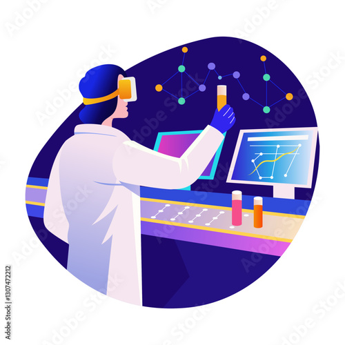 Ar researcher doing experiment in advanced lab, flat style illustration