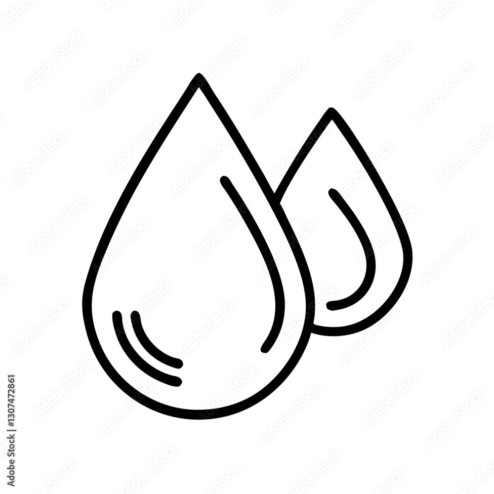 Water droplets icon illustrating two drops, black outline, modern design Water droplets icon illustrating two drops, black outline, modern design