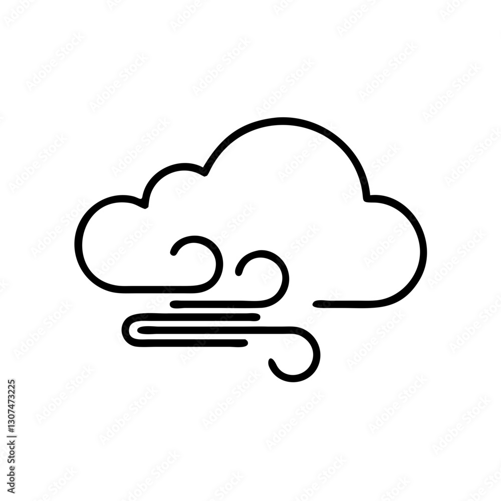 Wind and cloud icon representing weather, black outline, modern design Wind and cloud icon representing weather, black outline, modern design