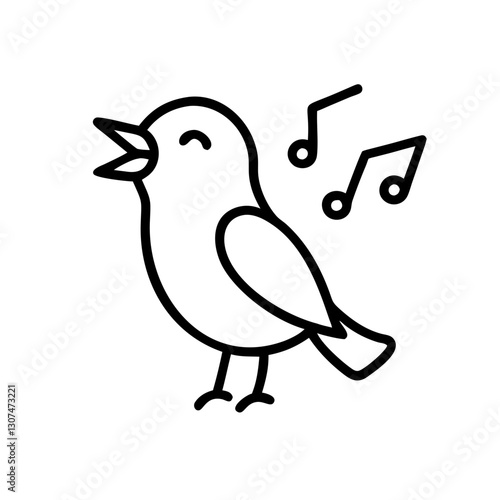 Singing bird icon expressing joy with musical notes, black outline, modern design