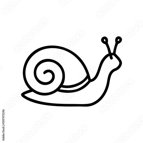 Snail icon moving slowly, represents patience and nature, black outline, modern design