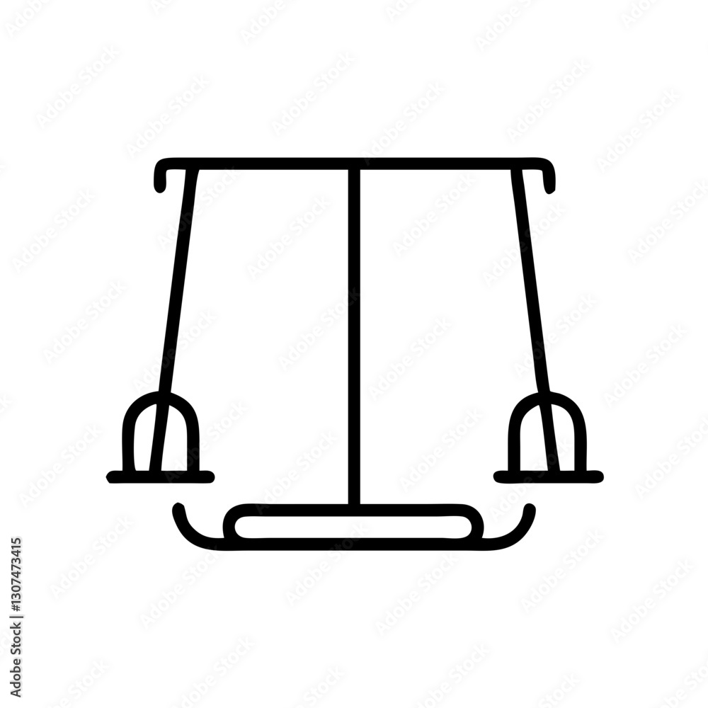 Swing icon with two seats, symbolizes joy and childhood play, black outline, modern design Swing icon with two seats, symbolizes joy and childhood play, black outline, modern design