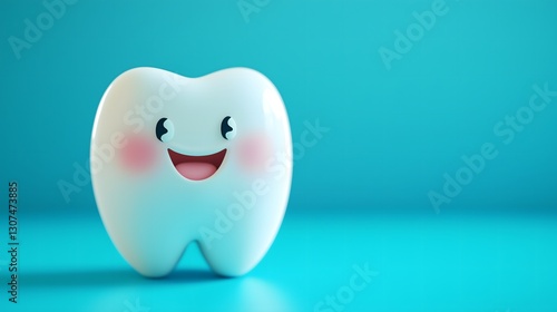 A vibrant and colorful background sets the scene for a delightful close-up of a joyful tooth character displaying a silly and goofy expression