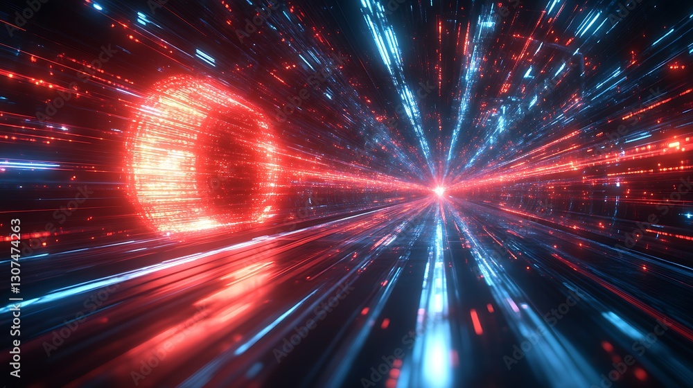 Naklejka premium Portal speeds through digital tunnel space
