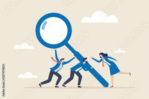 Search new job, finding candidate or discover talent, hiring and recruitment, SEO search engine optimization, find career opportunity concept, business people HR push magnifying glass on search bar.