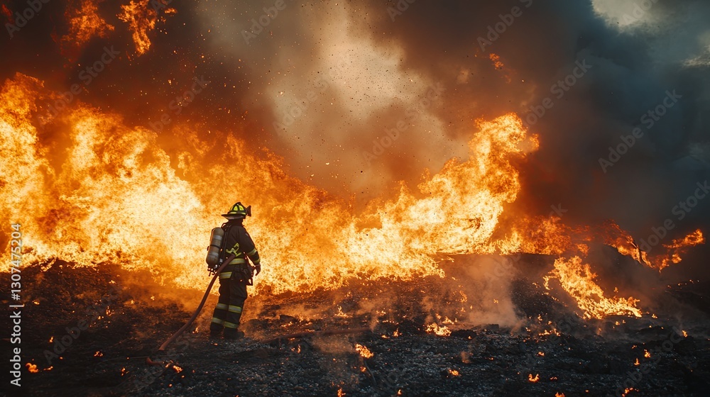 Fototapeta premium Silhouette of a fireman against the background of fire 