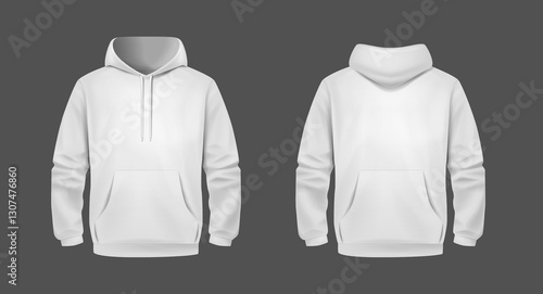 Stylish White Unisex Hoodie. Front and Back View. Sports hoodies. Cozy clothes.