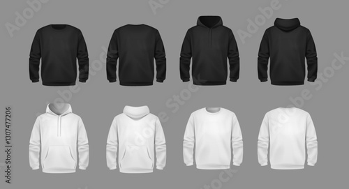 Stylish White Unisex Hoodie. Front and Back View. Sports hoodies. Cozy clothes.
