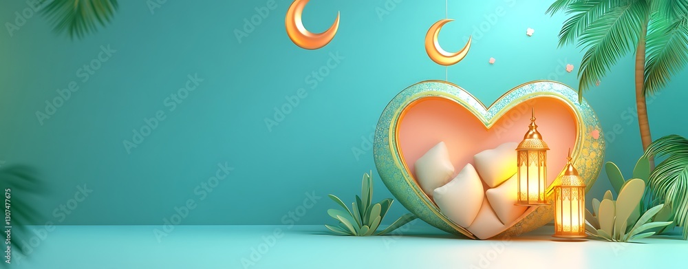 Ornamental Arabic lantern with crescent moon - Ramadan Kareem Ornamental Arabic lantern with crescent moon - Ramadan Kareem