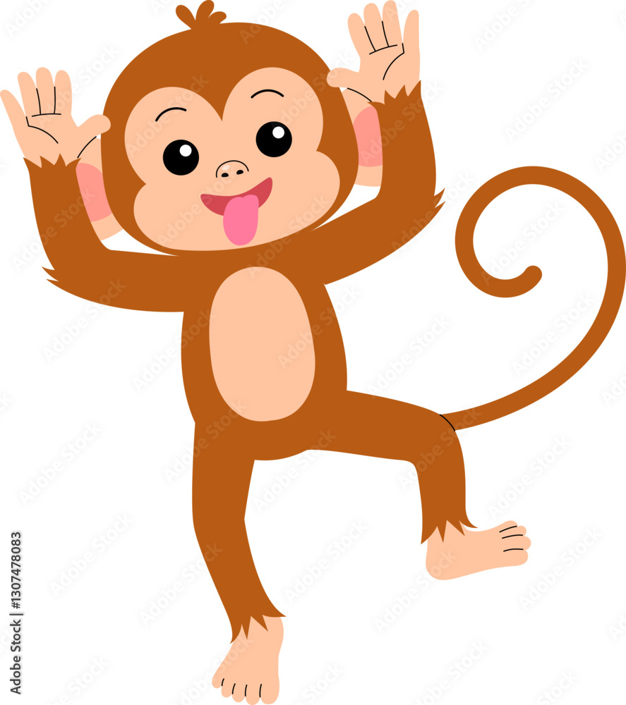Obraz premium cheerful cute monkey cartoon character making funny face and sticking tongue out illustration