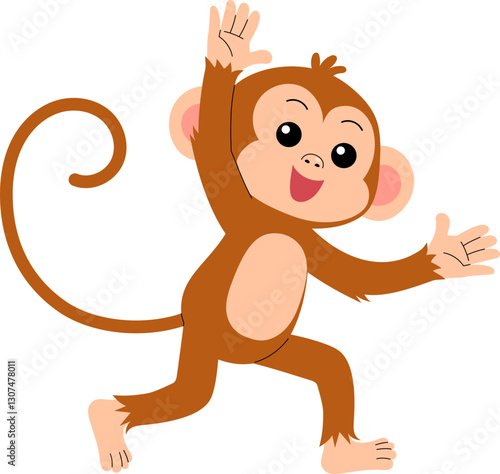 cheerful cute monkey cartoon character pointing hand illustration