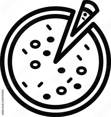 Pizza Icon. Restaurant. black circle. isolated on white background. Vector illustration