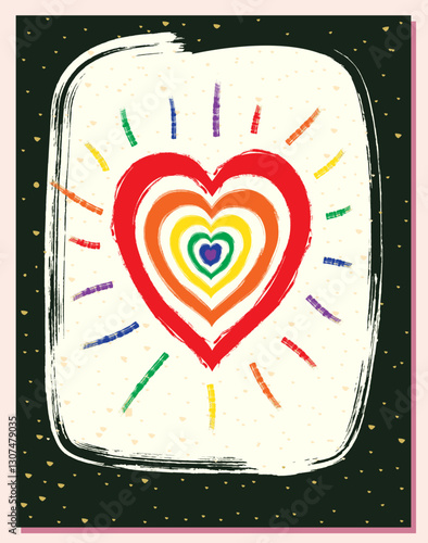 Rainbow colored vector heart poster in the LGBT pride flag colors