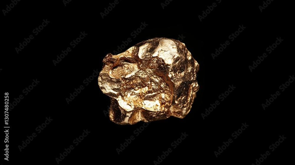 Raw gold extracted from a mine shown on a black background, close-up of a gold nugget Raw gold extracted from a mine shown on a black background, close-up of a gold nugget