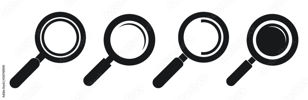 Four Magnifying Glass Icons in Various Angles and Positions Four Magnifying Glass Icons in Various Angles and Positions