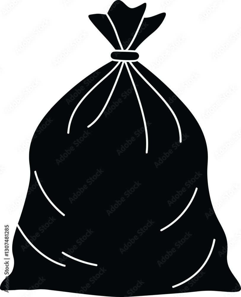 Black silhouette of a tied garbage bag in minimal flat design style for vector art