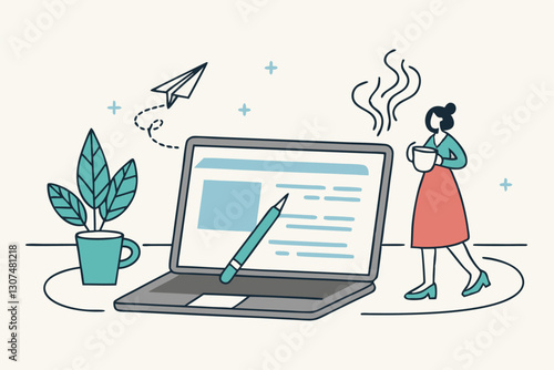 Content writer, blogger or bullet journal, publishing editor or writing article online, copywriter for advertising, freelance journalist concept, creative woman holding pencil with content on website.